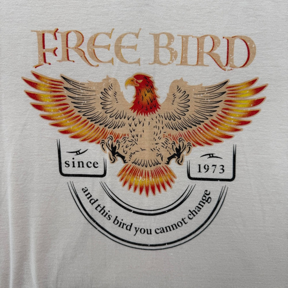 Free Bird Eagle T-Shirt Cream Split V-Neck Cuffed Sleeve Size Large - Picture 3 of 8